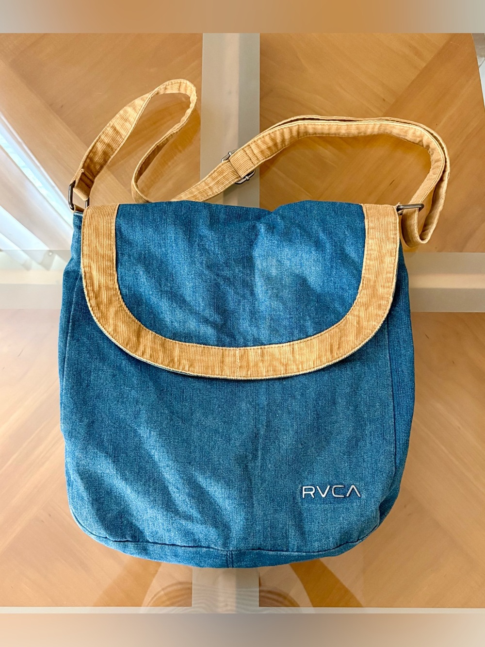 RVCA Denim Messenger Bag with Corduroy Trim - Y2K Crossbody Shoulder Bag
